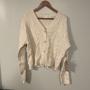 Cyrus Womens Cream Long Sleeve Cable-Knit Cardigan‎ Sweater Size XL